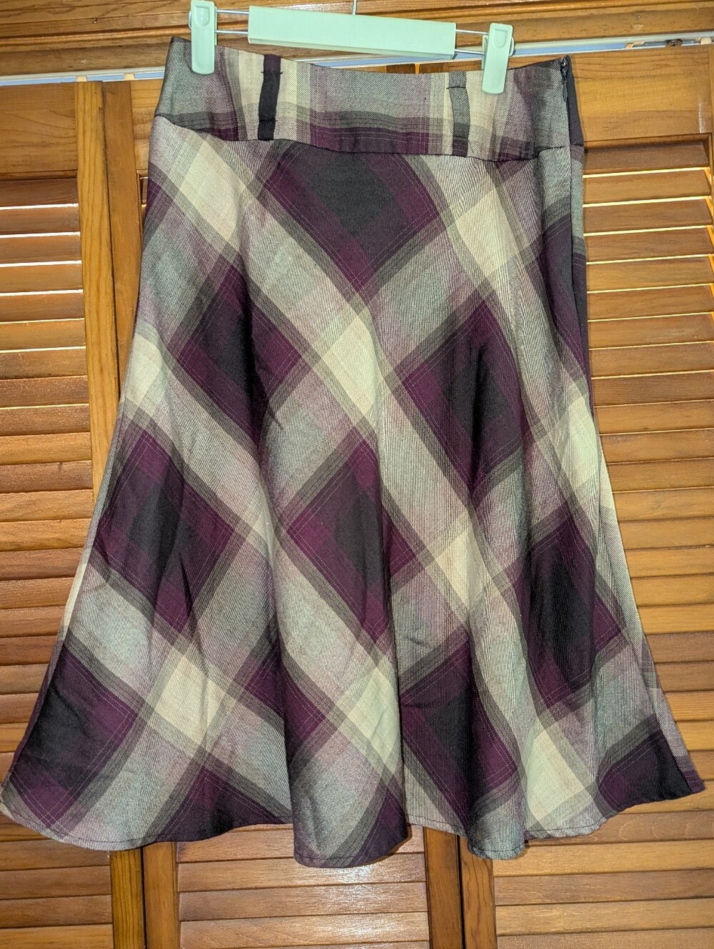 Romantic Creams Browns Burgundies Plaid Skirt With Belt Loops